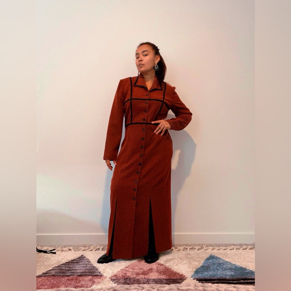 Julian Taylor Terracotta Long Sleeve Dress with Black Accents